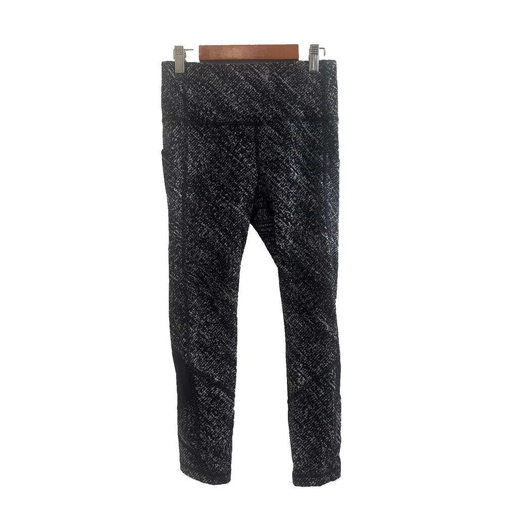 Lululemon Pace Rival High Rise Crop Black/White Speckle  Sz 4 EUC Pockets-Mesh